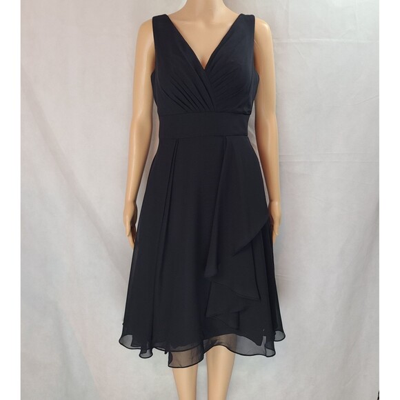 New Special Occasion (8) Black Chiffon Sleeveless Pleated Knee Length Dress - Picture 1 of 9